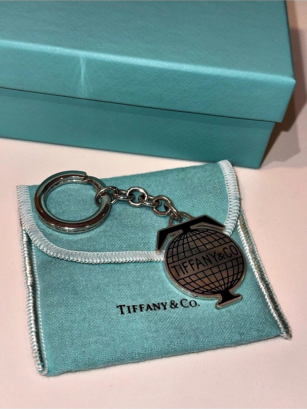 Tiffany & Co. Travel Globe Key Ring Sterling silver with black enamel finish